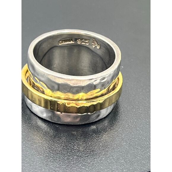 Silpada Sterling Silver and 14k Gold Plated Spinner Ring R1476 model Sz 7.25 - Picture 6 of 9